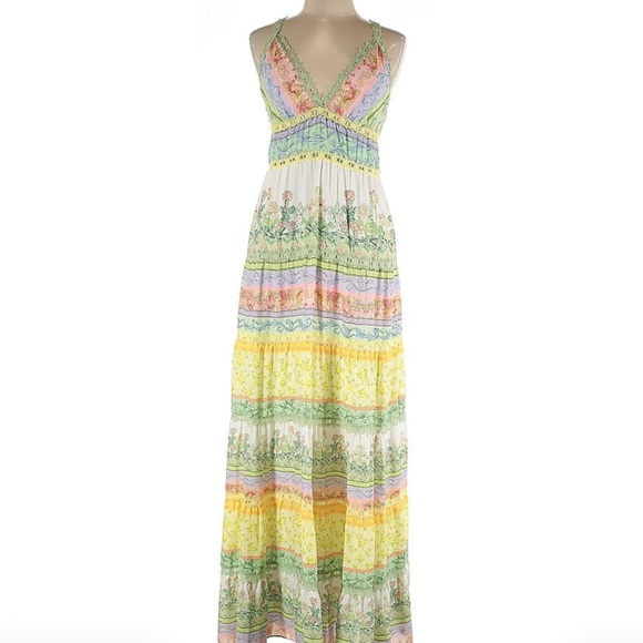 Alice + Olivia Karolina Halter Maxi Dress Multicolor Floral Panel Lace Size 12 - Picture 5 of 8